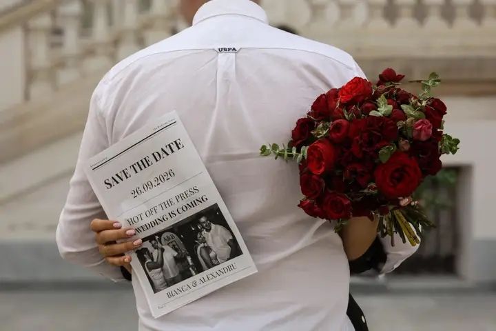 Couple during a save-the-date photo session