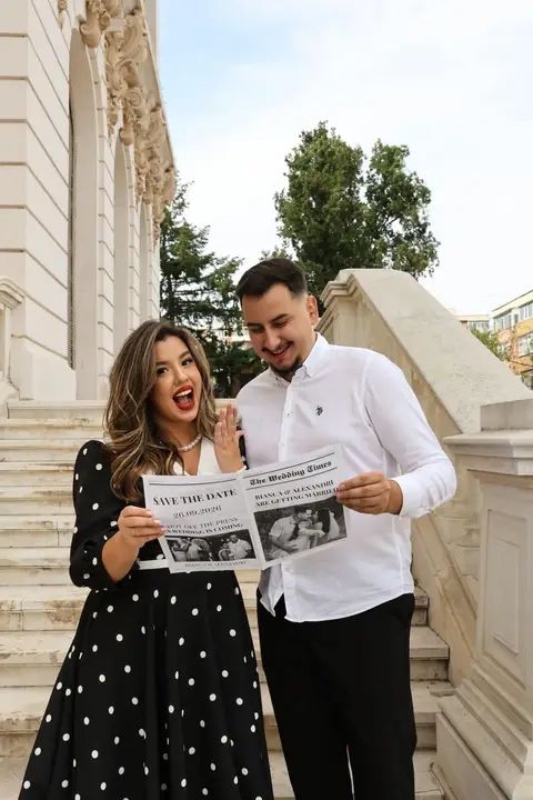 Couple during a save-the-date photo session